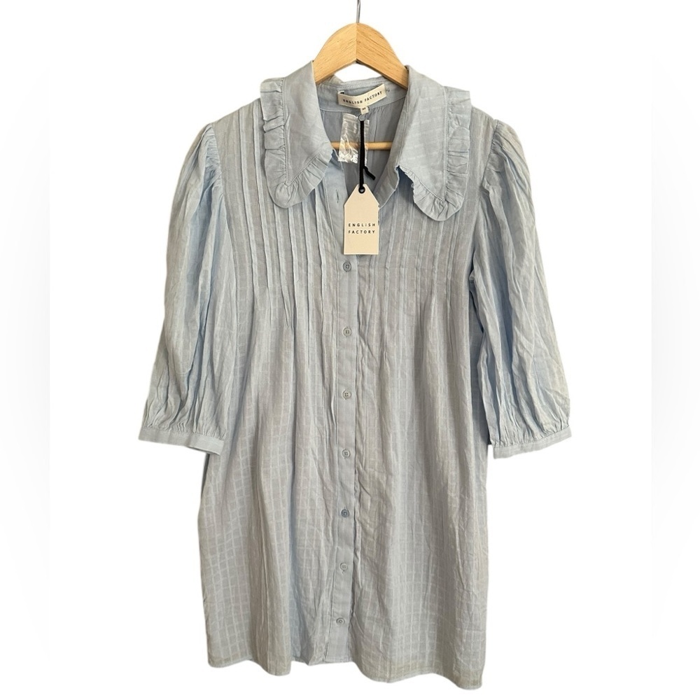 š Anthropology, English Factory Light Blue Mini Shirt Dress - Picture 2 of 3